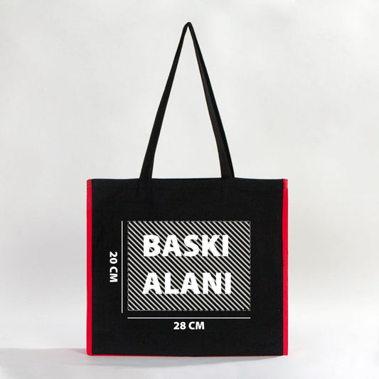 Classic Siyah Kanvas Çanta - Kırmızı Tam Körüklü 40x35x10 cm (Özelleştirilebilir)