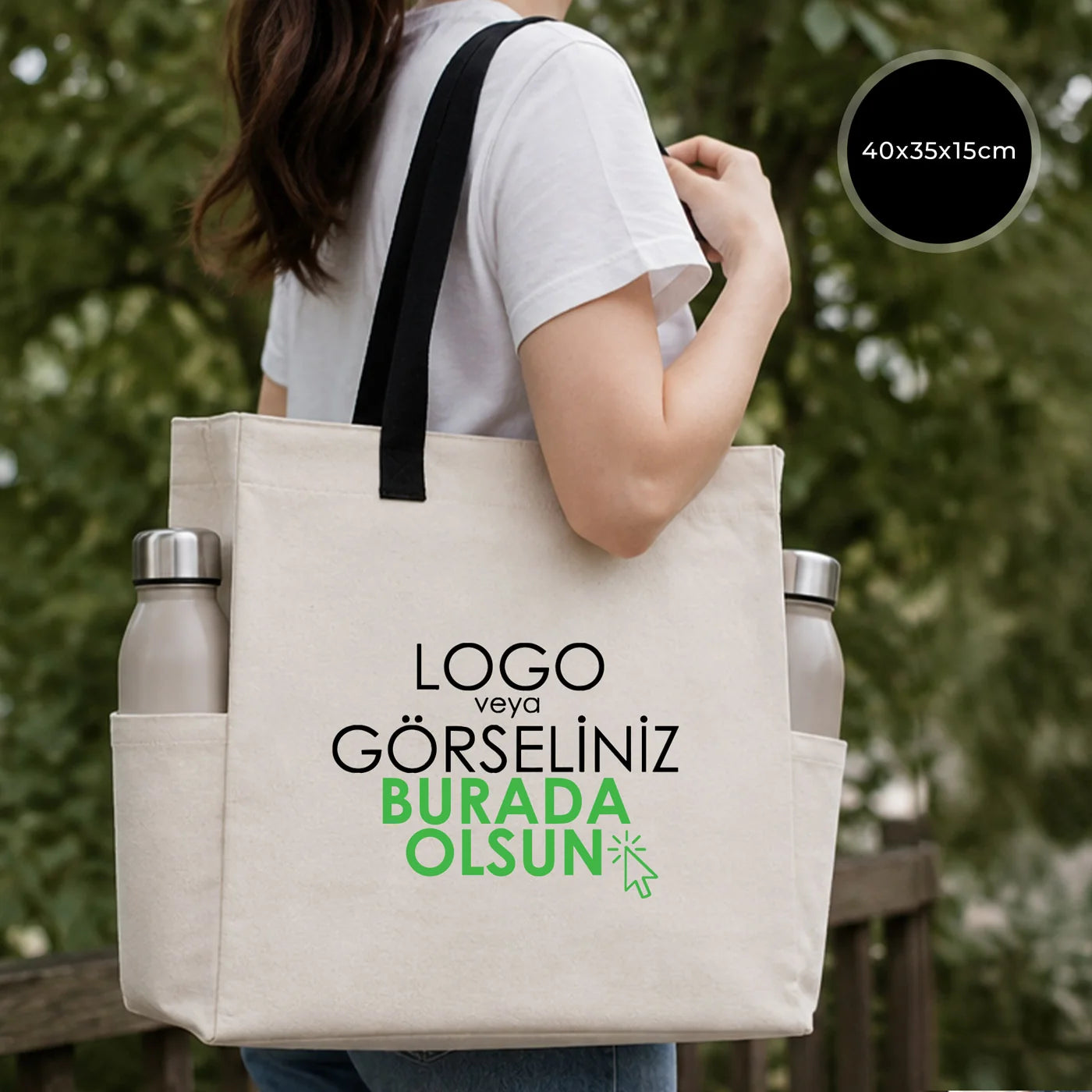 Büyük Kanvas Bez Çanta 40x35x15 cm | Toptan Logo Baskılı