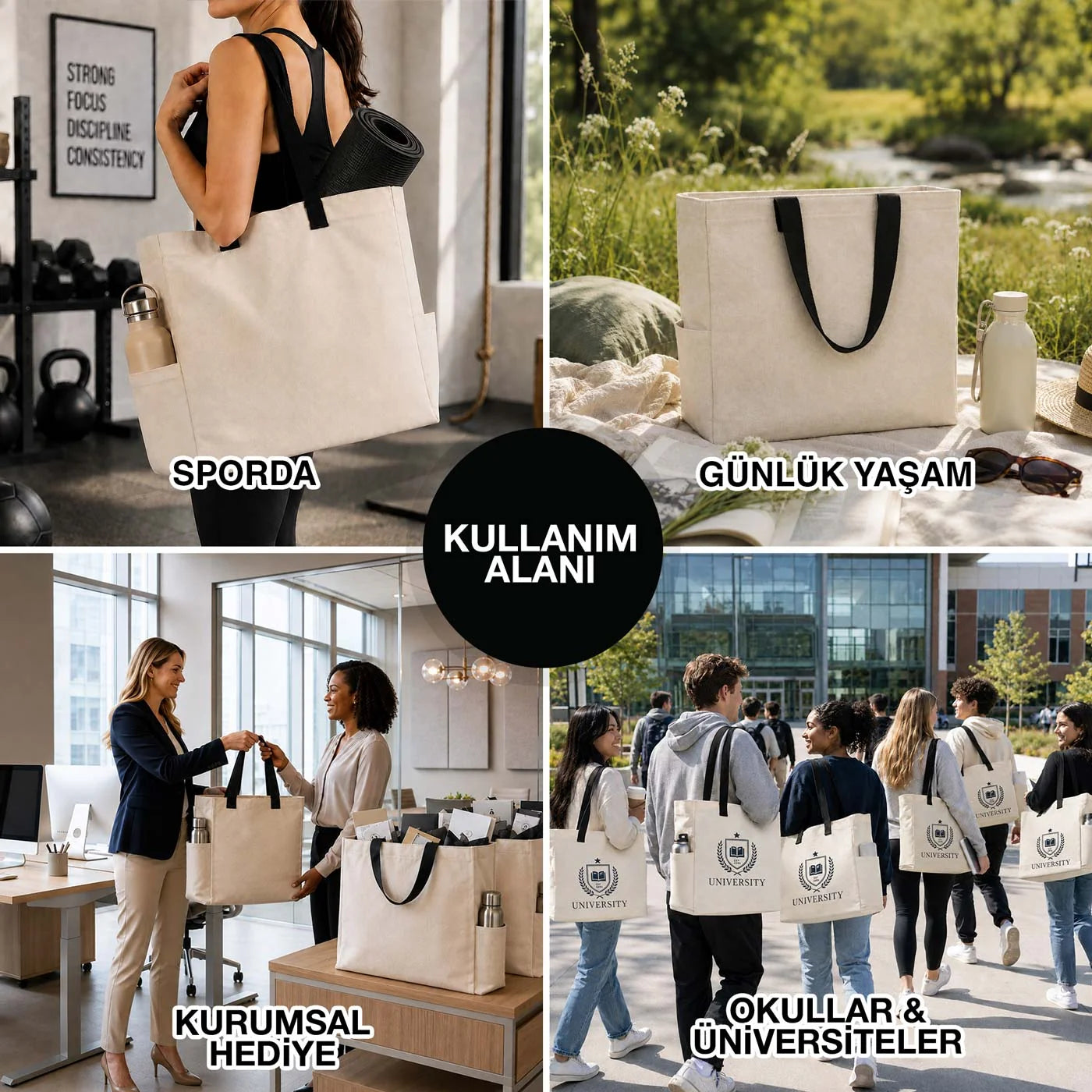 Büyük Kanvas Bez Çanta 40x35x15 cm | Toptan Logo Baskılı