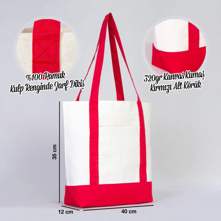 Yılbaşı Trend Kanvas Çanta 40x35x12cm - Renkli Kulp (Özelleştirilebilir)