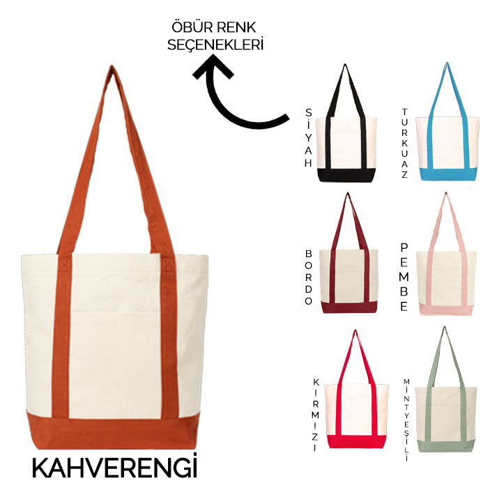 Trend Kanvas Çanta 40x35x12cm - Kahverengi Renkli Kulp