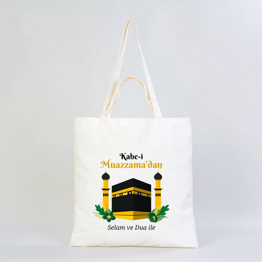 40x40 cm Dualarımıza Sizi de Ekledik | Hac ve Umre Hediyelik Hambez Çanta - detay görünüm