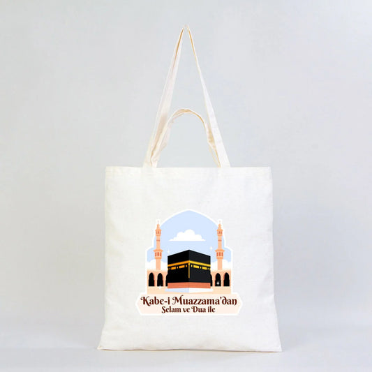 40x40 cm Dualarımıza Sizi de Ekledik | Hac ve Umre Hediyelik Hambez Çanta - detay görünüm