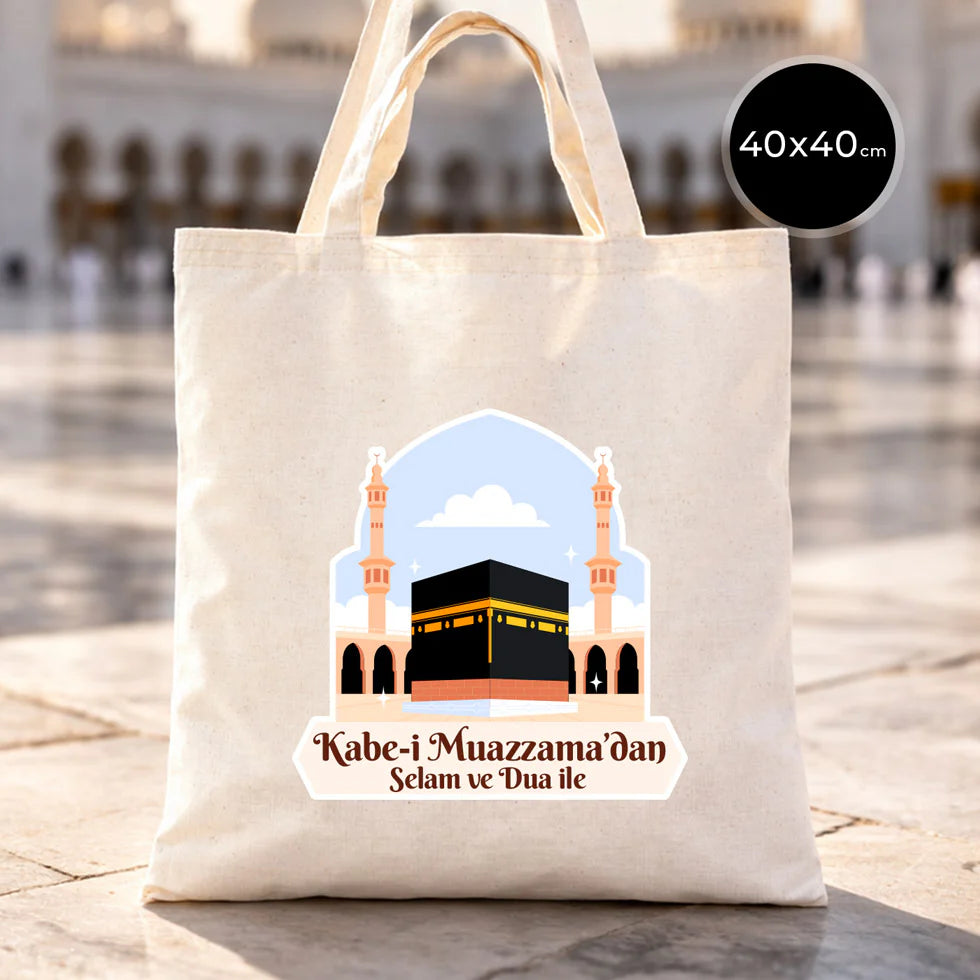 40x40 cm Dualarımıza Sizi de Ekledik | Hac ve Umre Hediyelik Hambez Çanta