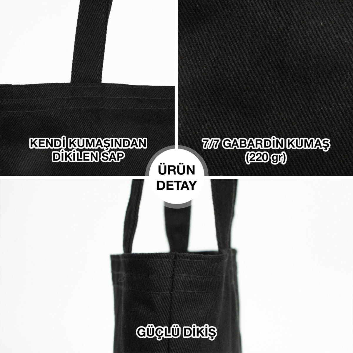Çevre dostu ve dayanıklı 7/7 gabardin bez çanta, siyah renk model seçenekleri ile 