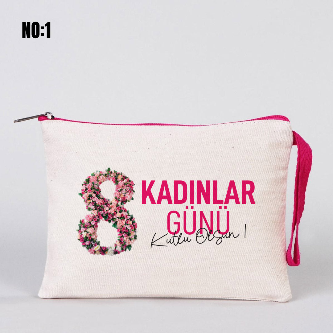 Kadınlar Günü Renkli Fermuarlı Clutch 21x15 cm - görsel 12