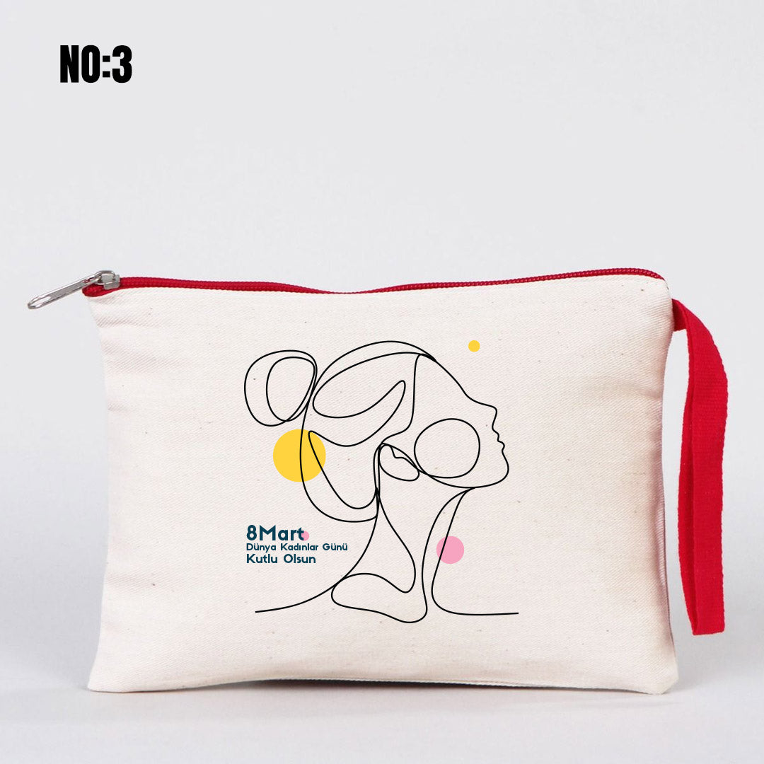 Kadınlar Günü Renkli Fermuarlı Clutch 21x15 cm - kullanım örneği