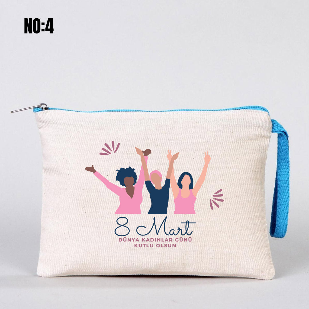 Kadınlar Günü Renkli Fermuarlı Clutch 21x15 cm - görsel 14