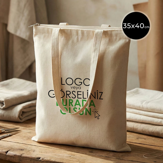 Fermuarlı Ham Bez Çanta 35x40cm (Özelleştirilebilir)