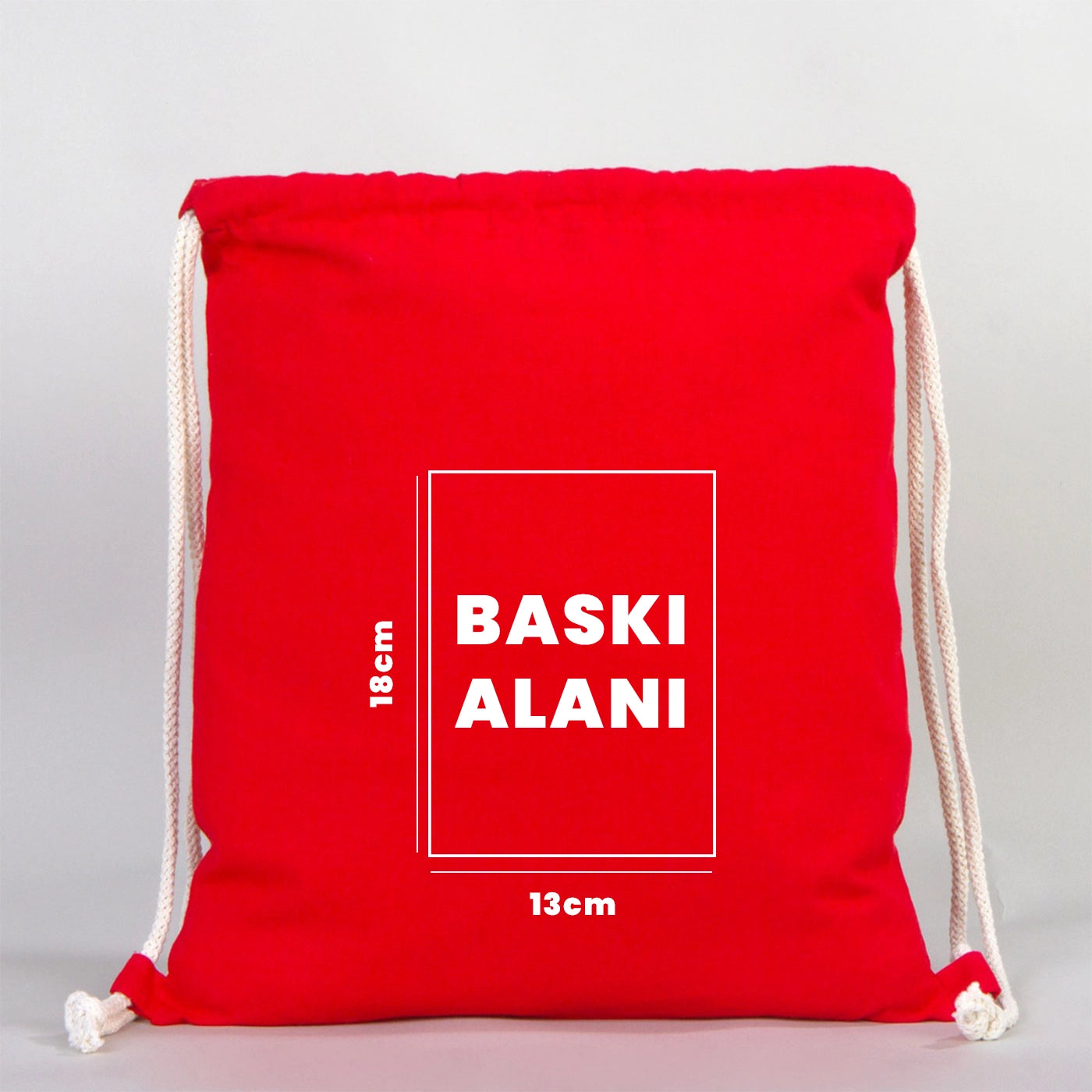 Ham Bez Kırmızı İp Büzgülü Sırt Çanta - 35x40 cm (Küçük Boy) Özelleştirilebilir