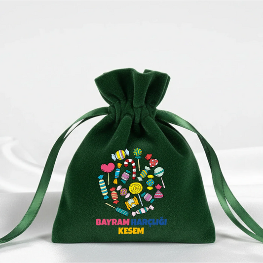 10x13 cm Kadife Gül Kese - Harçlık Kesesi