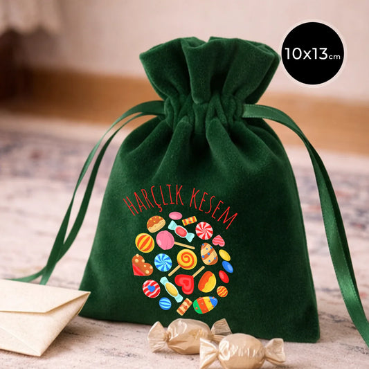 10x13 cm Kadife Gül Kese - Harçlık Kesesi