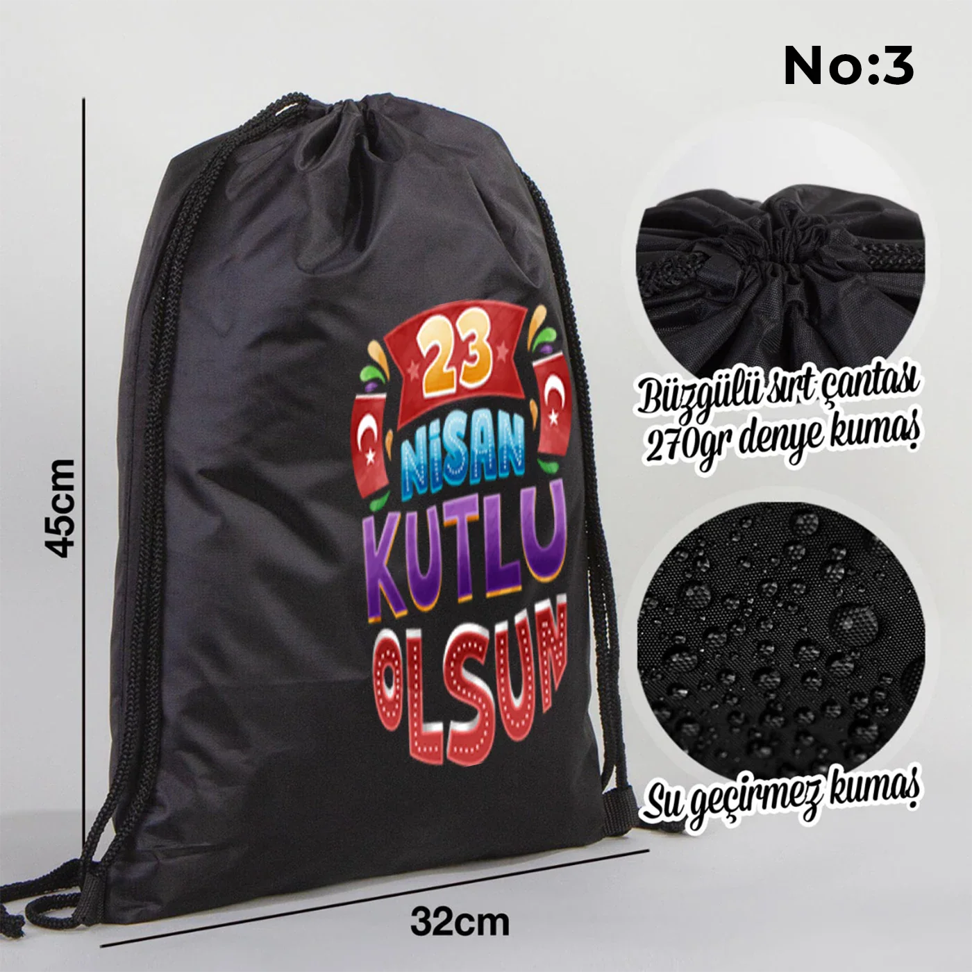 32x45 cm Siyah İmperteks Sırt Çantası - 23 Nisan Hediyesi - yakın çekim