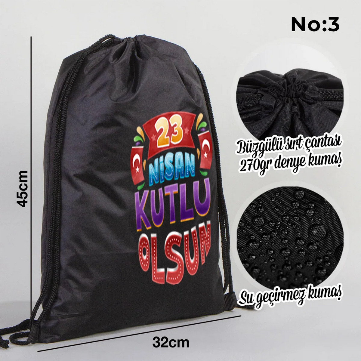 32x45 cm Siyah İmperteks Sırt Çantası - 23 Nisan Hediyesi - yakın çekim