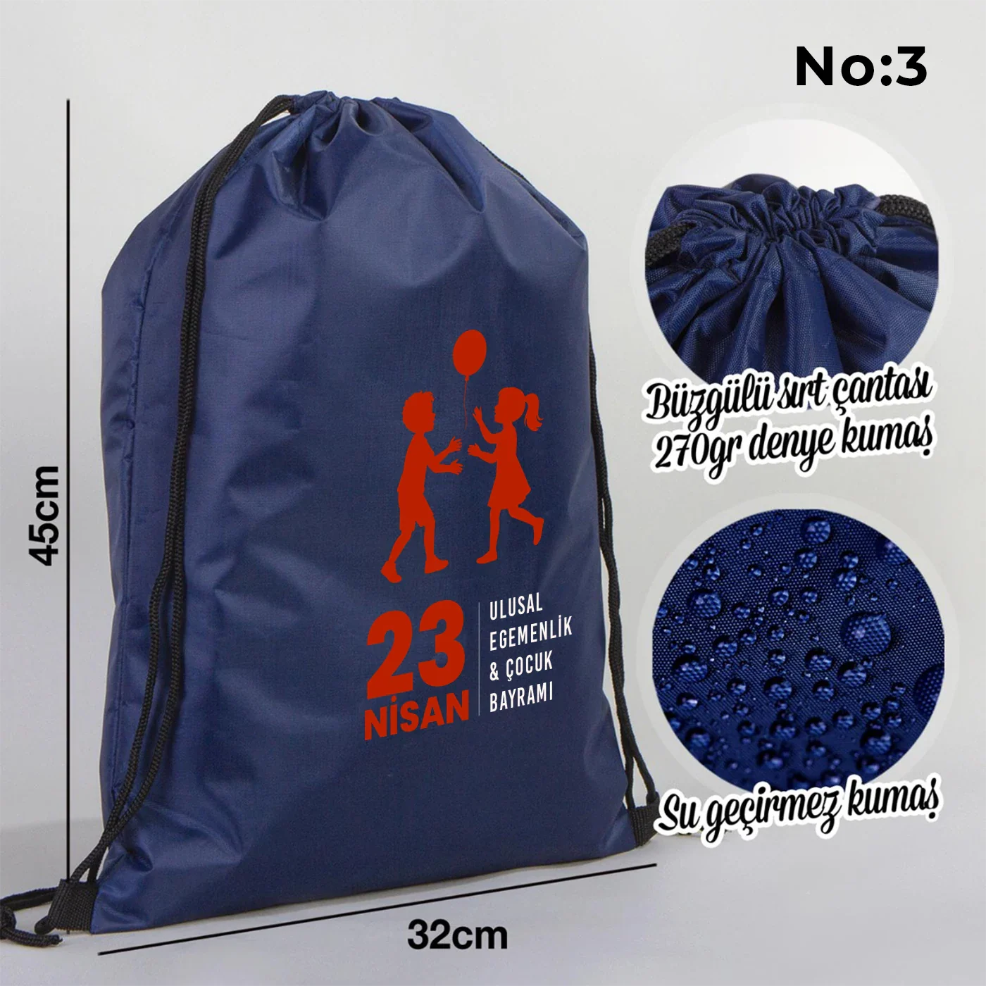 32x45 cm Lacivert İmperteks Sırt Çantası - 23 Nisan Hediyesi - yakın çekim