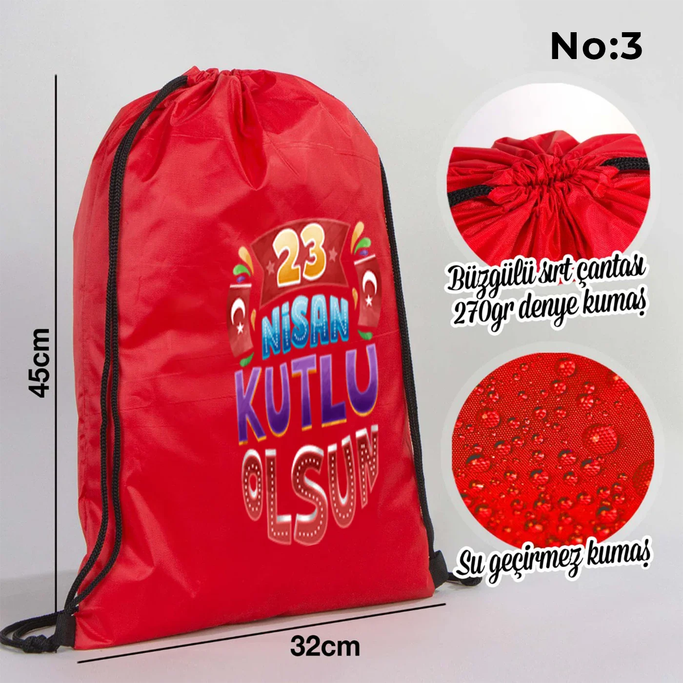 32x45 cm Kırmızı İmperteks Sırt Çantası - 23 Nisan Hediyesi - yakın çekim