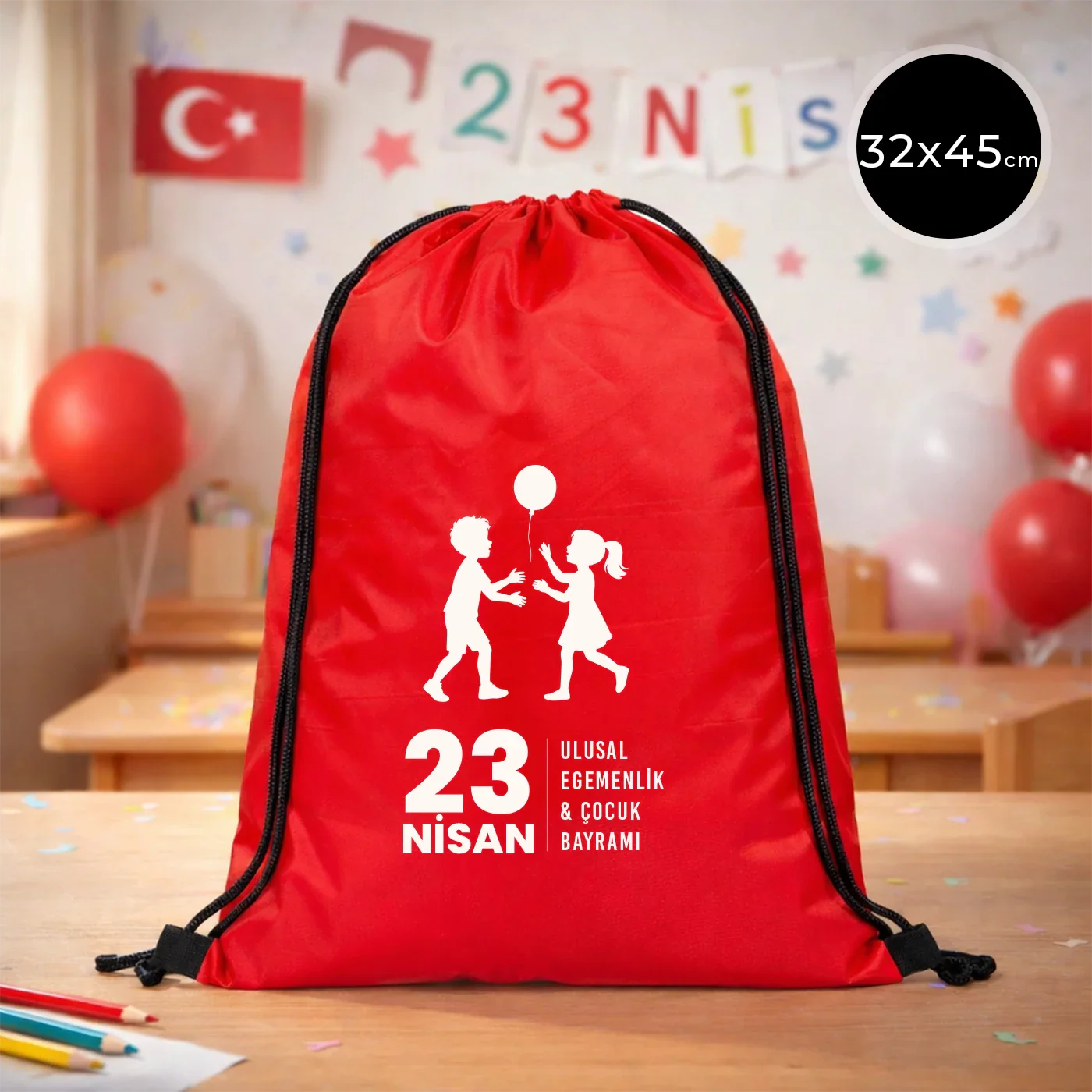 32x45 cm Kırmızı İmperteks Sırt Çantası - 23 Nisan Hediyesi