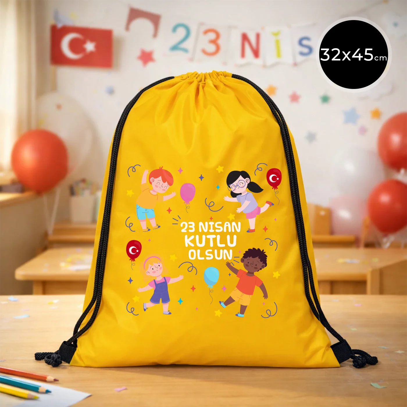 32x45 cm Sarı İmperteks Sırt Çantası - 23 Nisan Hediyesi