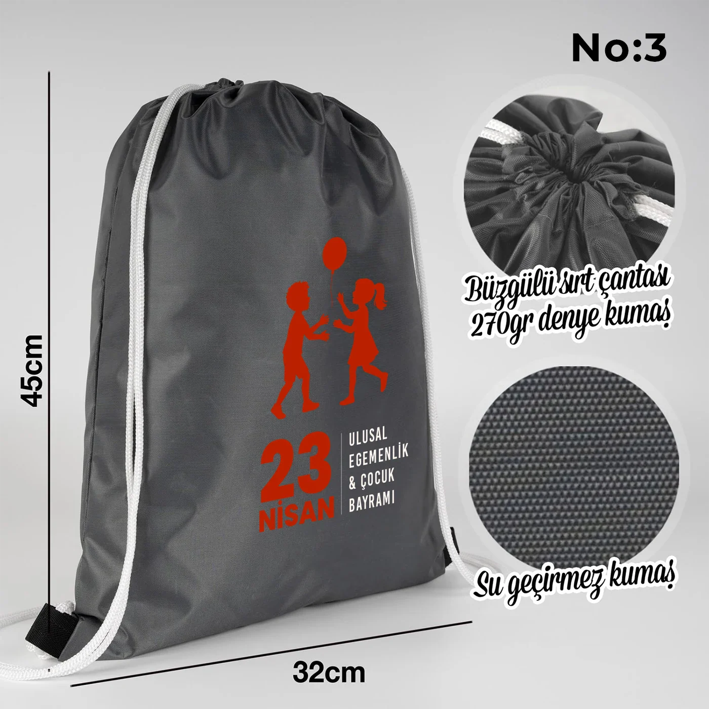 32x45 cm Antrasit İmperteks Sırt Çantası - 23 Nisan Hediyesi - yakın çekim