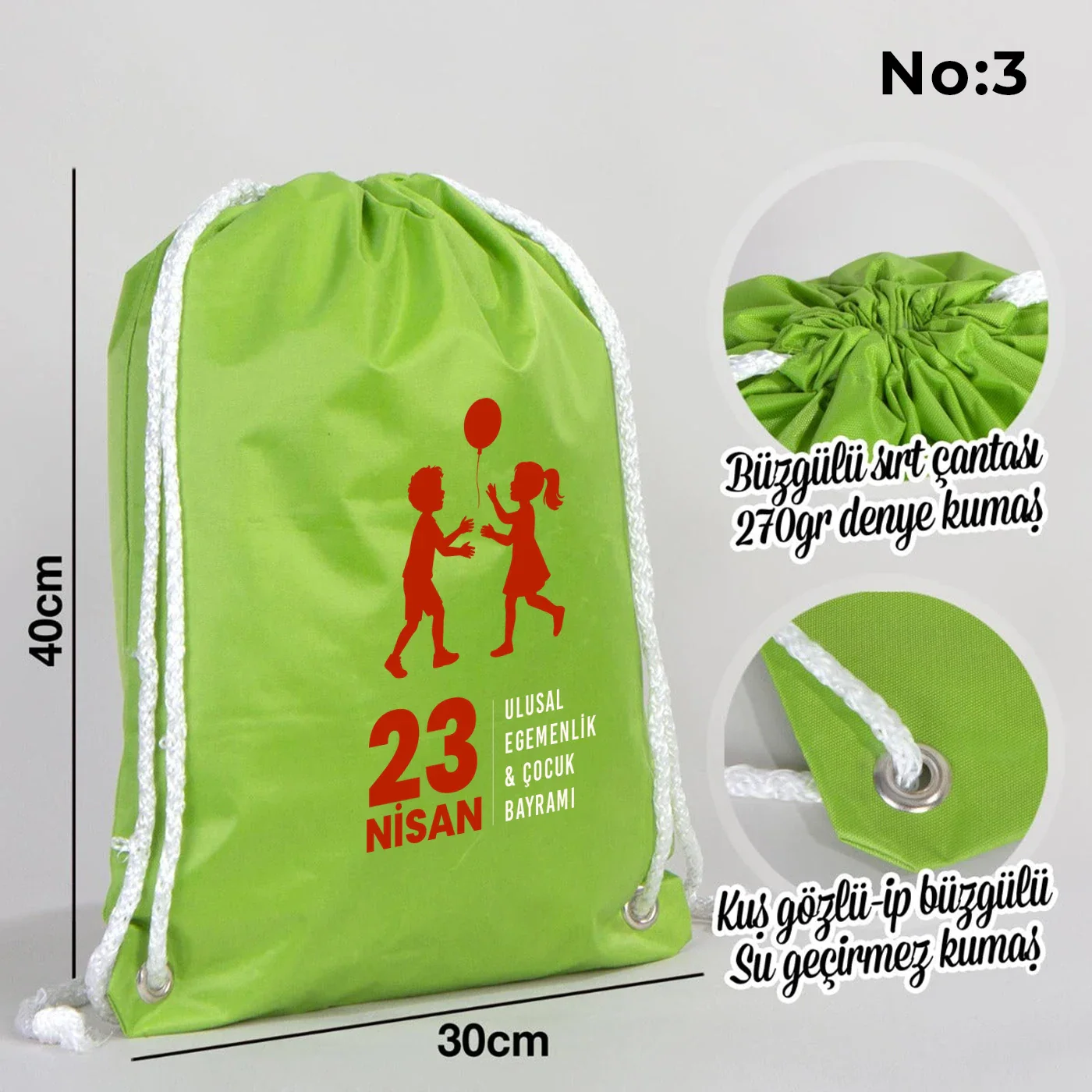 32x45 cm Yeşil İmperteks Sırt Çantası - 23 Nisan Hediyesi - yakın çekim