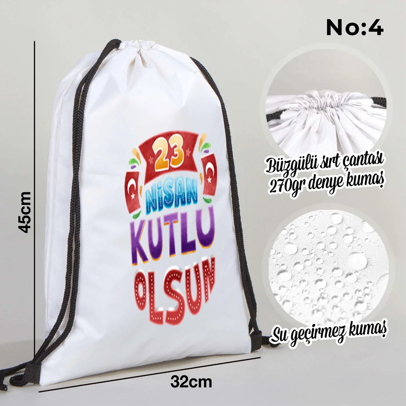 32x45 cm Beyaz İmperteks Sırt Çantası - 23 Nisan Hediyesi
