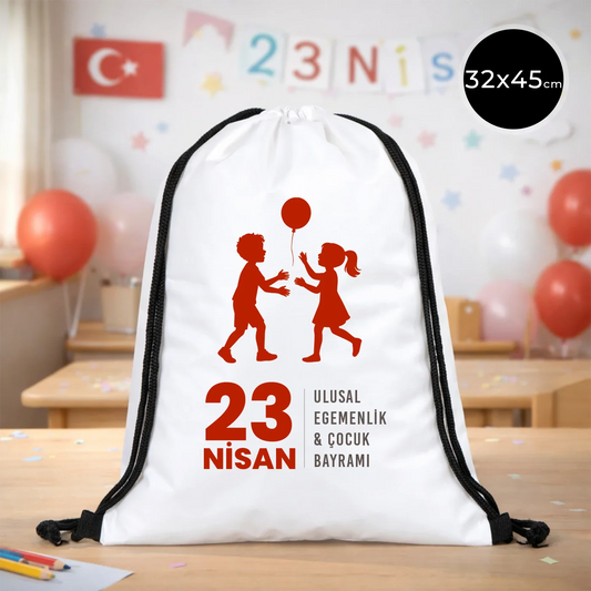 32x45 cm Beyaz İmperteks Sırt Çantası - 23 Nisan Hediyesi