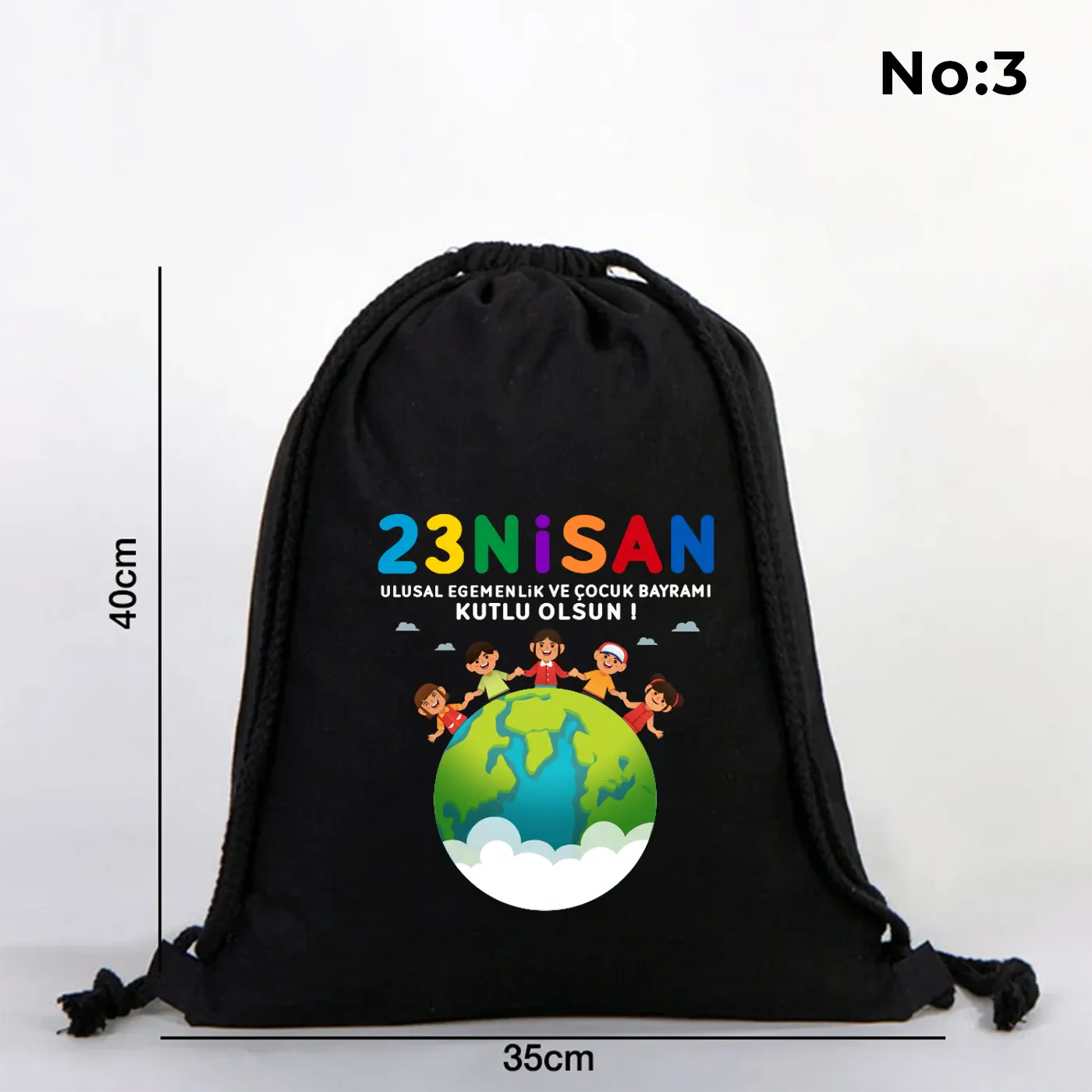 35x40 cm Siyah Bez Sırt Çantası Ham Bez Büzgülü - 23 Nisan Hediyesi - yakın çekim