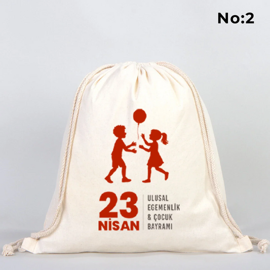 35x40 cm İp Büzgülü Bez Sırt Çantası - 23 Nisan Hediyesi - detay görünüm