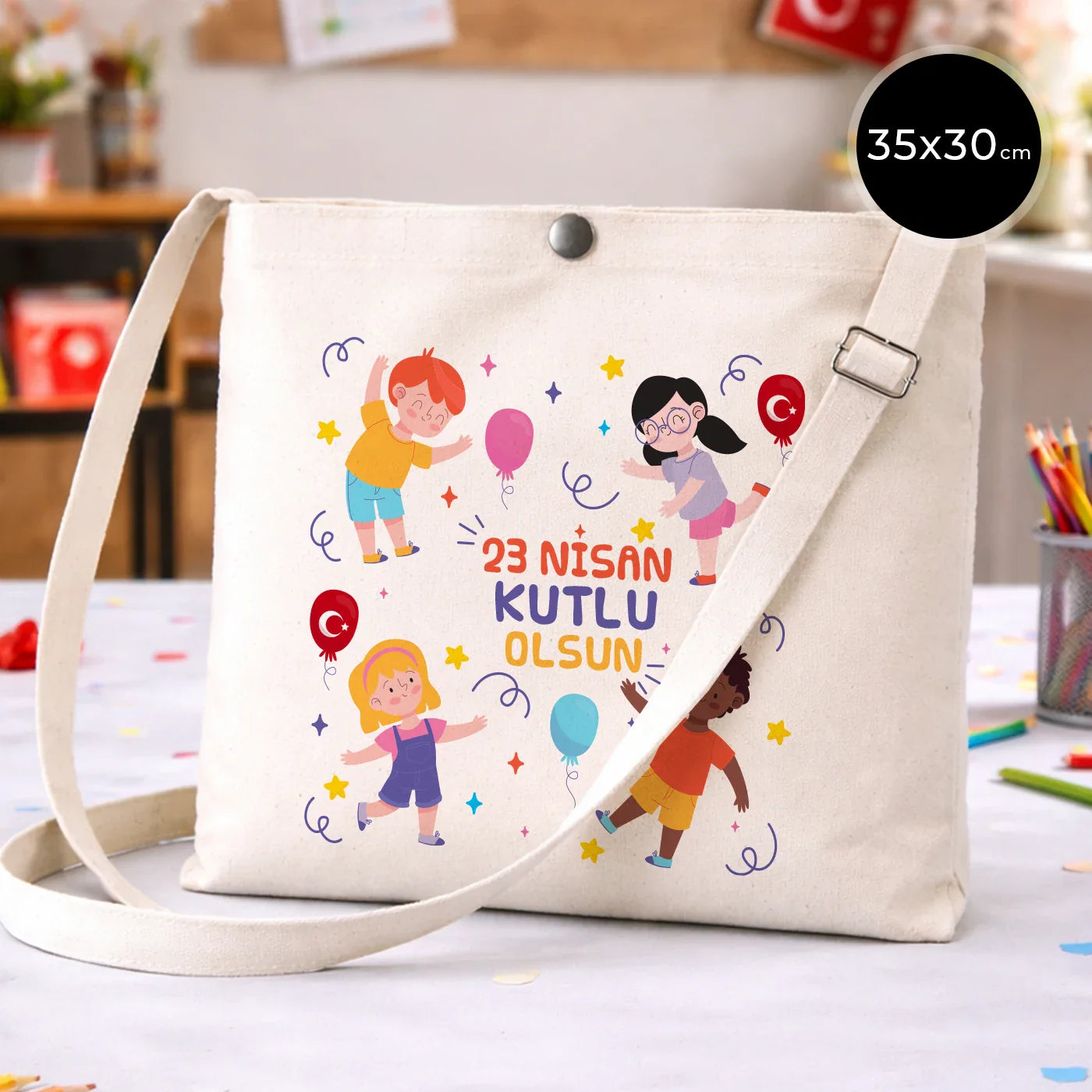 35x30 cm Çıt Çıtlı Heybe - 23 Nisan Çantası