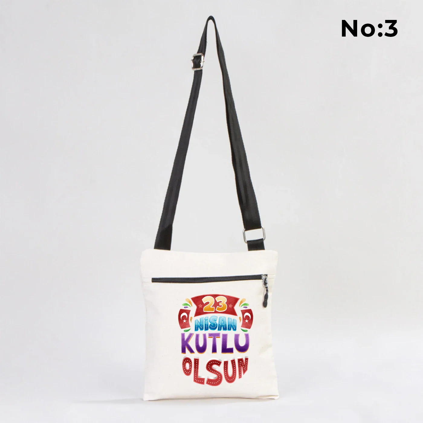25x28 cm Baskılı Kanvas Fermuarlı Heybe Çanta - 23 Nisan Hediyesi - yakın çekim