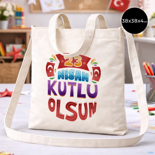 38x38x4 cm Alt Körüklü Kanvas Çanta - 23 Nisan Hediyesi