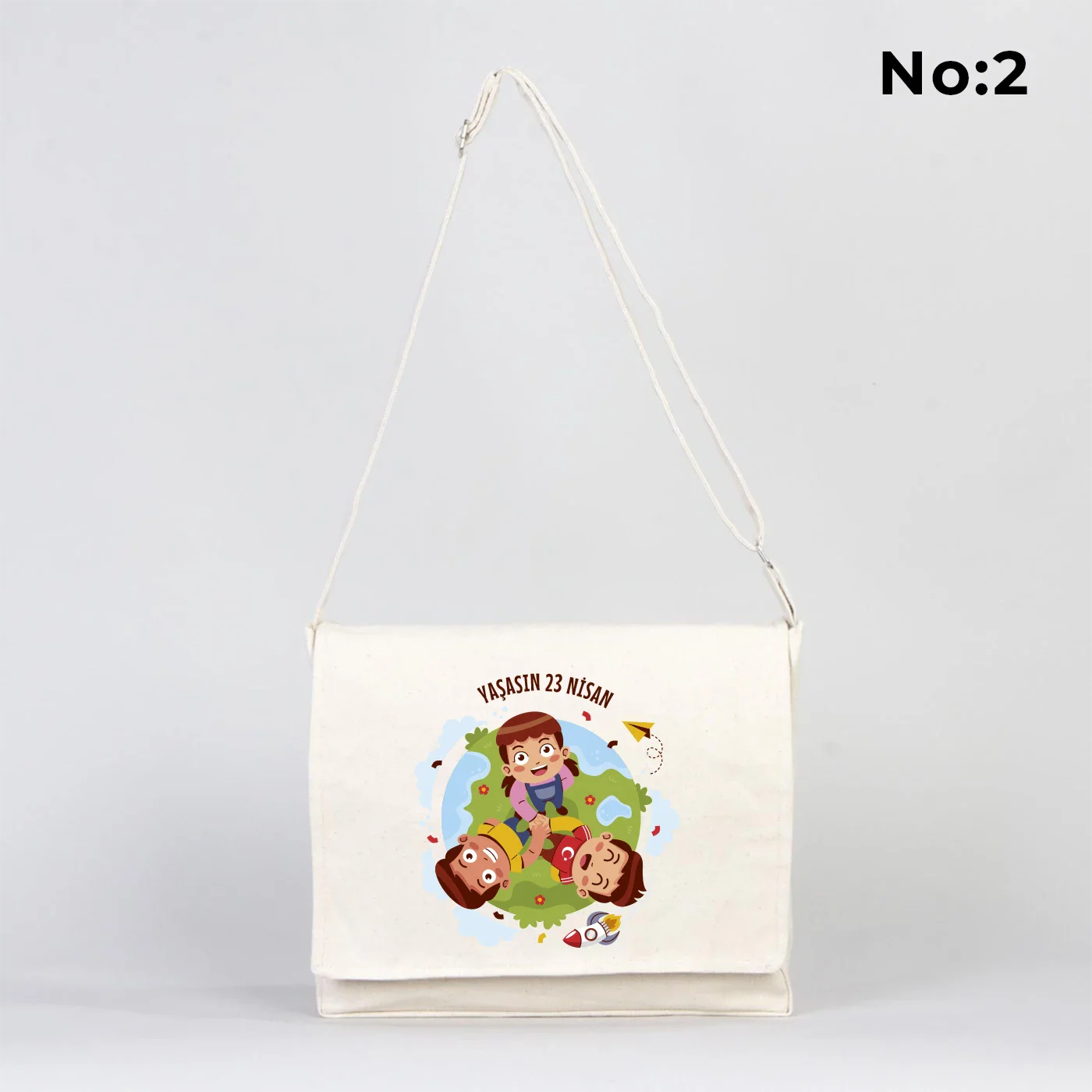 34x27x8 cm Kanvas Postacı Çantası - 23 Nisan Hediyesi - detay görünüm