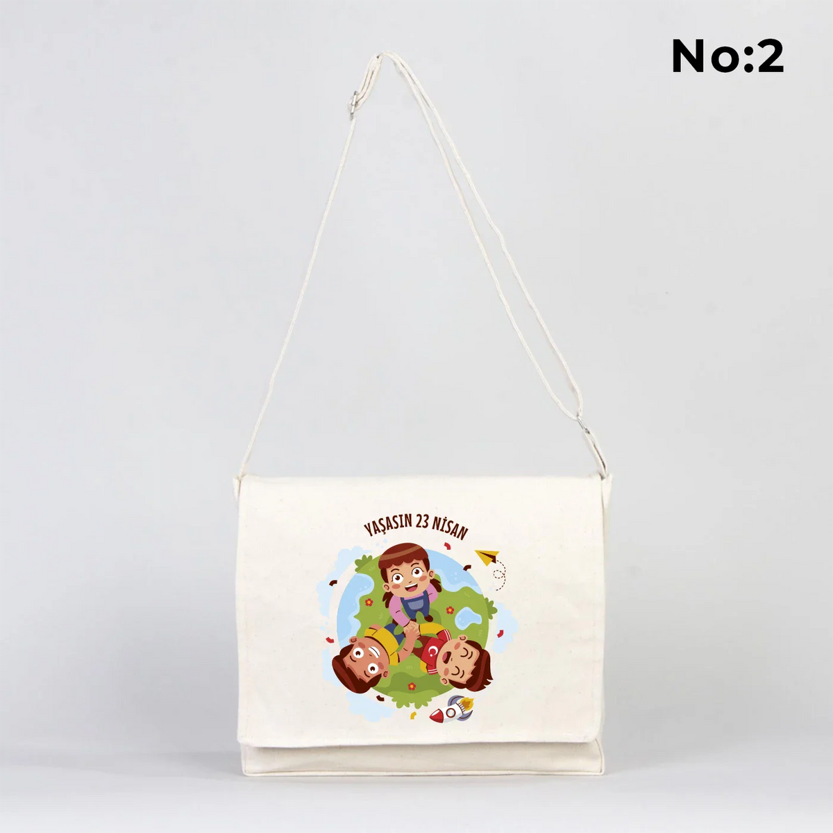 34x27x8 cm Kanvas Postacı Çantası - 23 Nisan Hediyesi - detay görünüm
