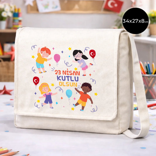 34x27x8 cm Kanvas Postacı Çantası - 23 Nisan Hediyesi
