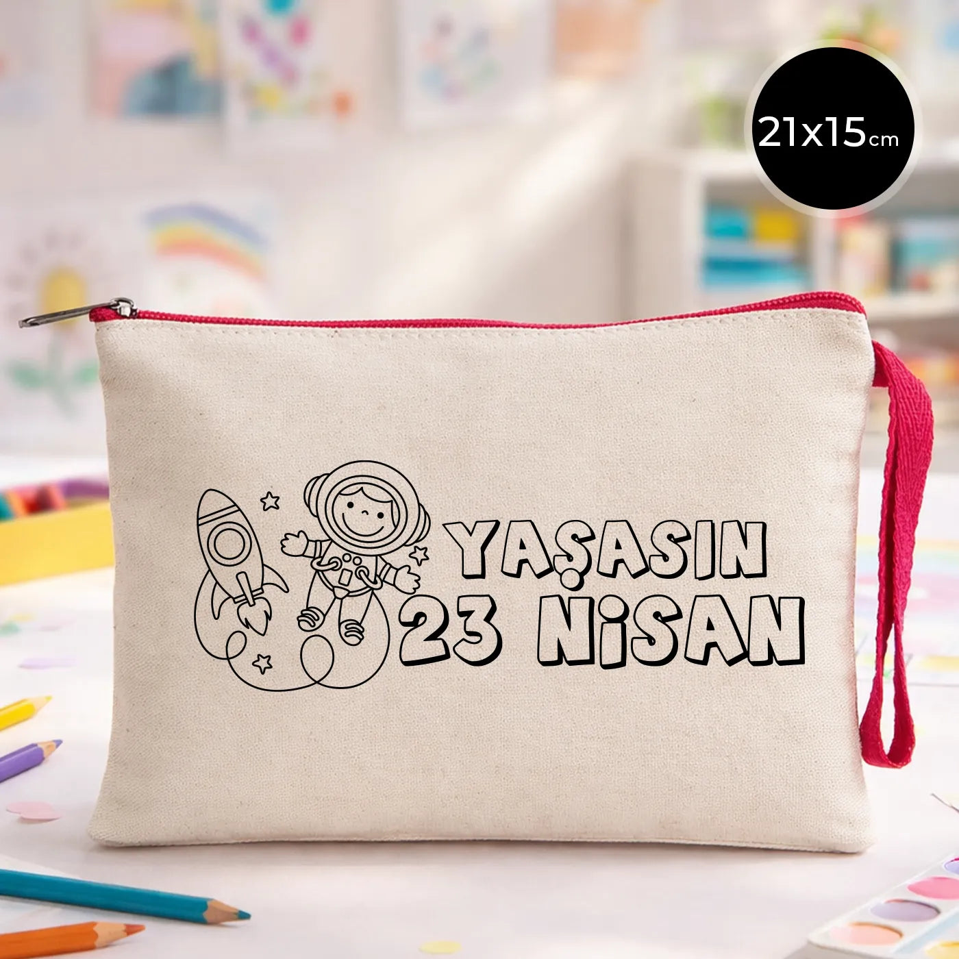 Boyanabilir 21x15 cm Fuşya Fermuarlı - 23 Nisan Hediyesi