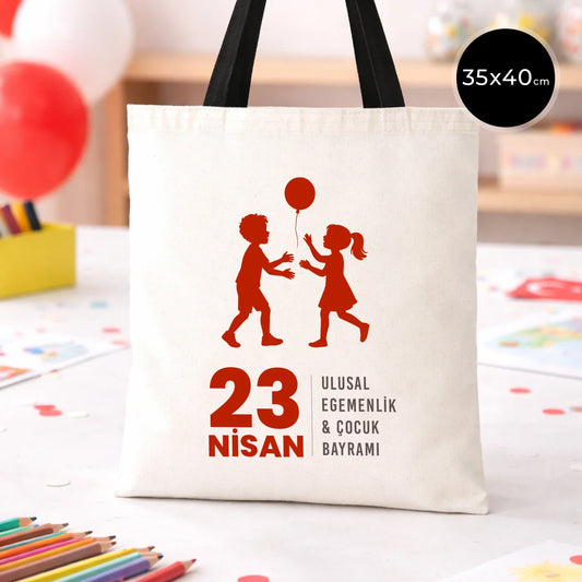 35x40 cm Siyah Kulp Ham Bez Çanta Baskılı - 23 Nisan Hediyesi