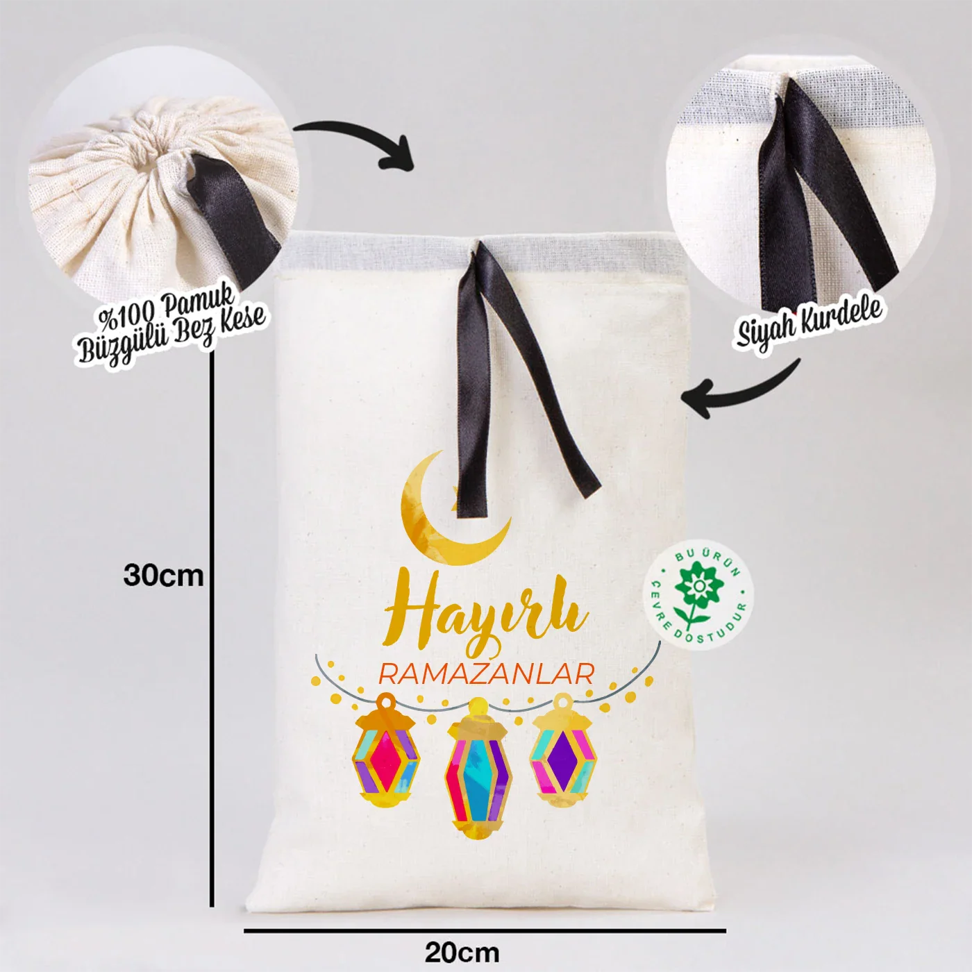 20x30 Siyah Kurdeleli Bez Kese – Bayram Çantası - kullanım örneği