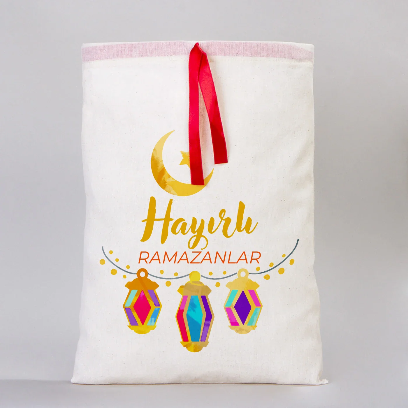 30x40 Kırmızı Kurdeleli Bez Kese – Bayram Kesesi