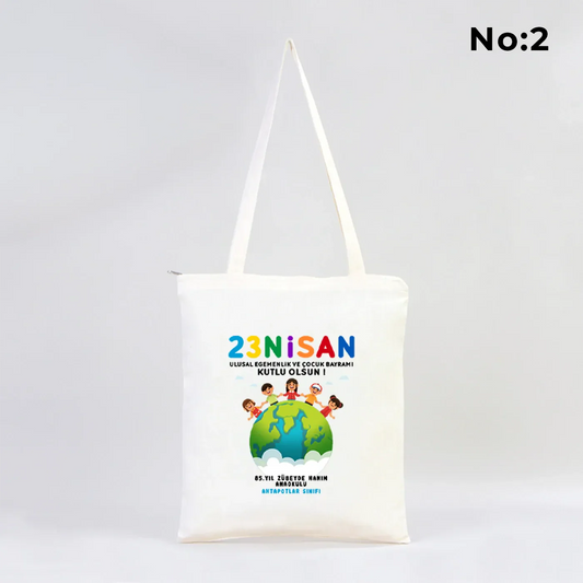 35x40 cm Ham Bez Fermuarlı Çanta - 23 Nisan Hediyesi (Okul-Sınıf Baskılı) - detay görünüm