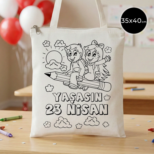Boyanabilir 35x40 cm Ham Bez Fermuarlı Çanta - 23 Nisan Hediyesi