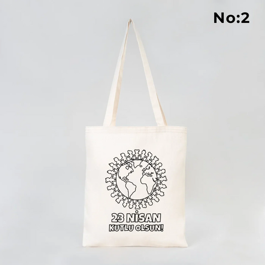 Boyanabilir 35x40 cm Gabardin Bez Çanta - 23 Nisan Hediyesi - detay görünüm
