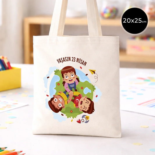 20x25 cm Ham Bez Kitap Çantası - 23 Nisan Hediyesi (Okul-Sınıf Baskılı)