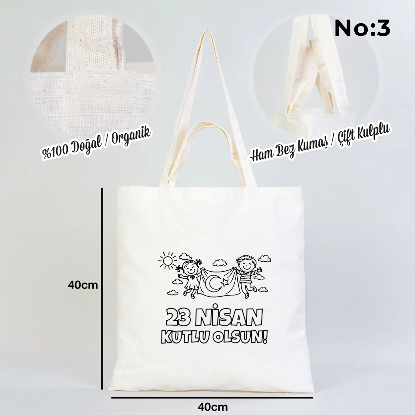 Boyanabilir 40x40 Ham Bez Model Günlük Hediyelik Kullanım - 23 Nisan Hediyesi - yakın çekim