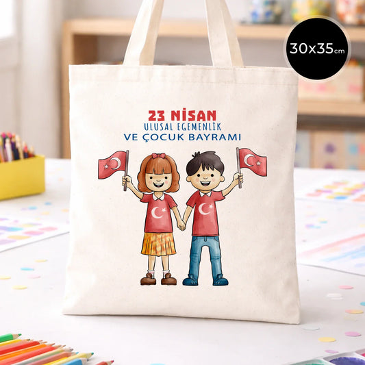 30x35 cm Ham Bez Çanta Kısa Kulp - 23 Nisan Hediyesi