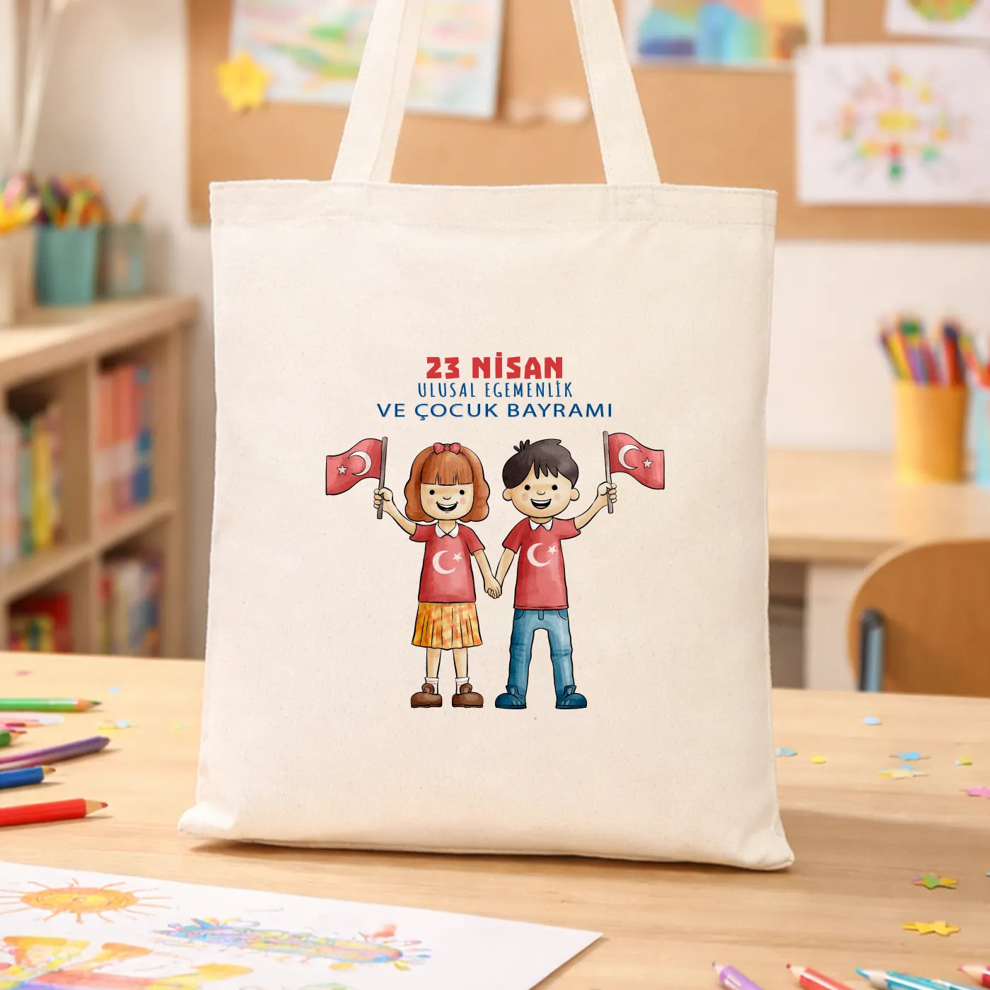 35x40 cm Gabardin Bez Çanta - 23 Nisan Hediyesi