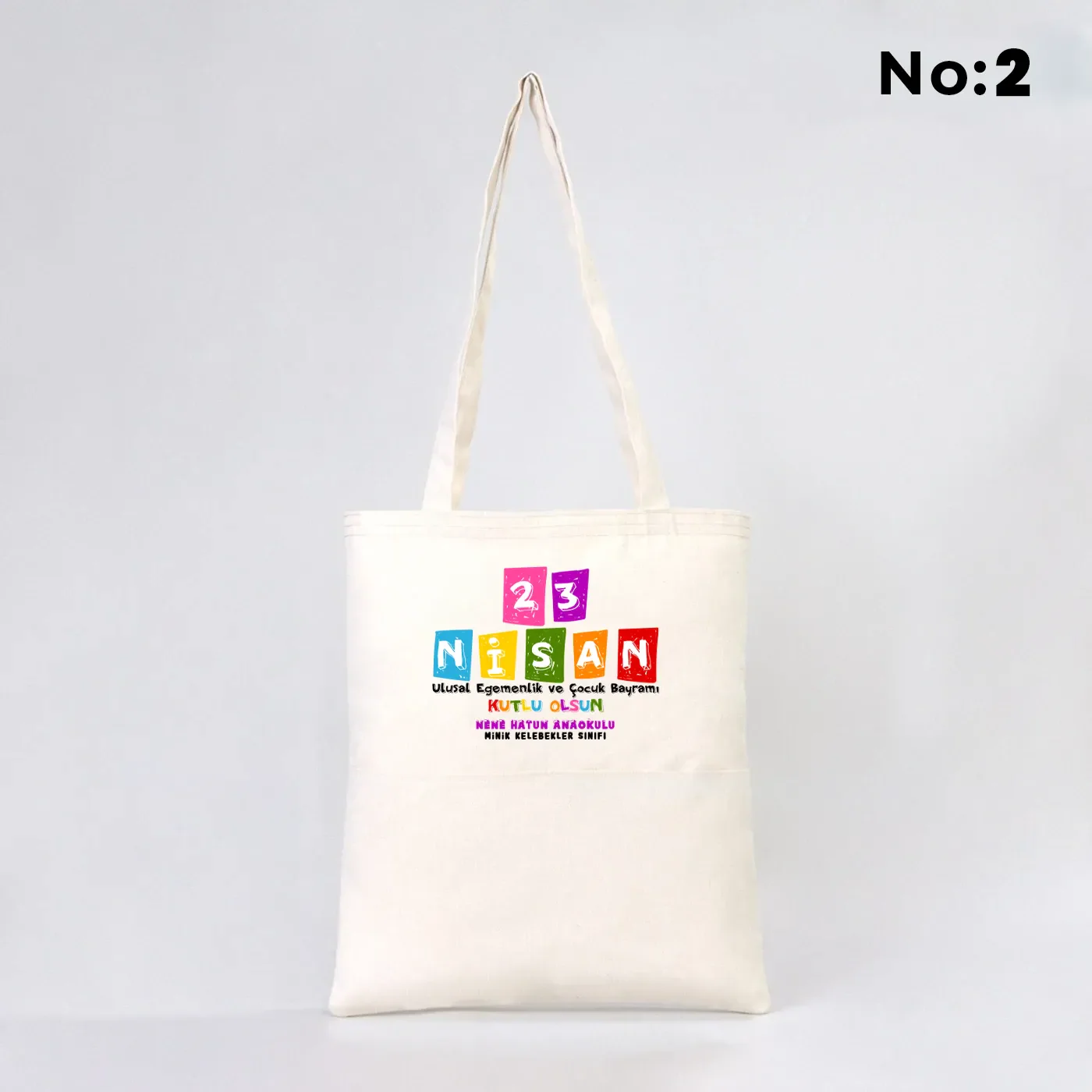35x40 cm Gabardin Çift Cepli Bez Çanta - 23 Nisan Hediyesi (Okul-Sınıf Baskılı) - detay görünüm