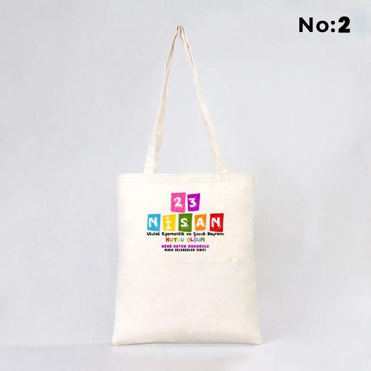 35x40 cm Gabardin Çift Cepli Bez Çanta - 23 Nisan Hediyesi (Okul-Sınıf Baskılı) - detay görünüm