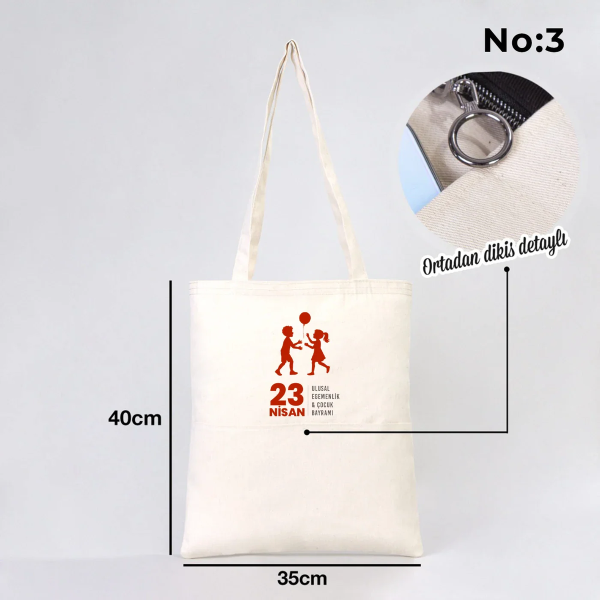 35x40 cm Gabardin Çift Cepli Bez Çanta - 23 Nisan Hediyesi - yakın çekim