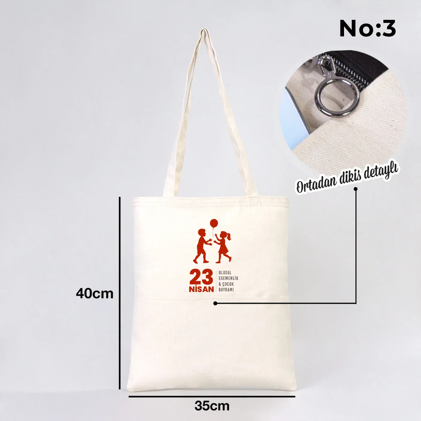 35x40 cm Gabardin Çift Cepli Bez Çanta - 23 Nisan Hediyesi (Okul-Sınıf Baskılı) - yakın çekim