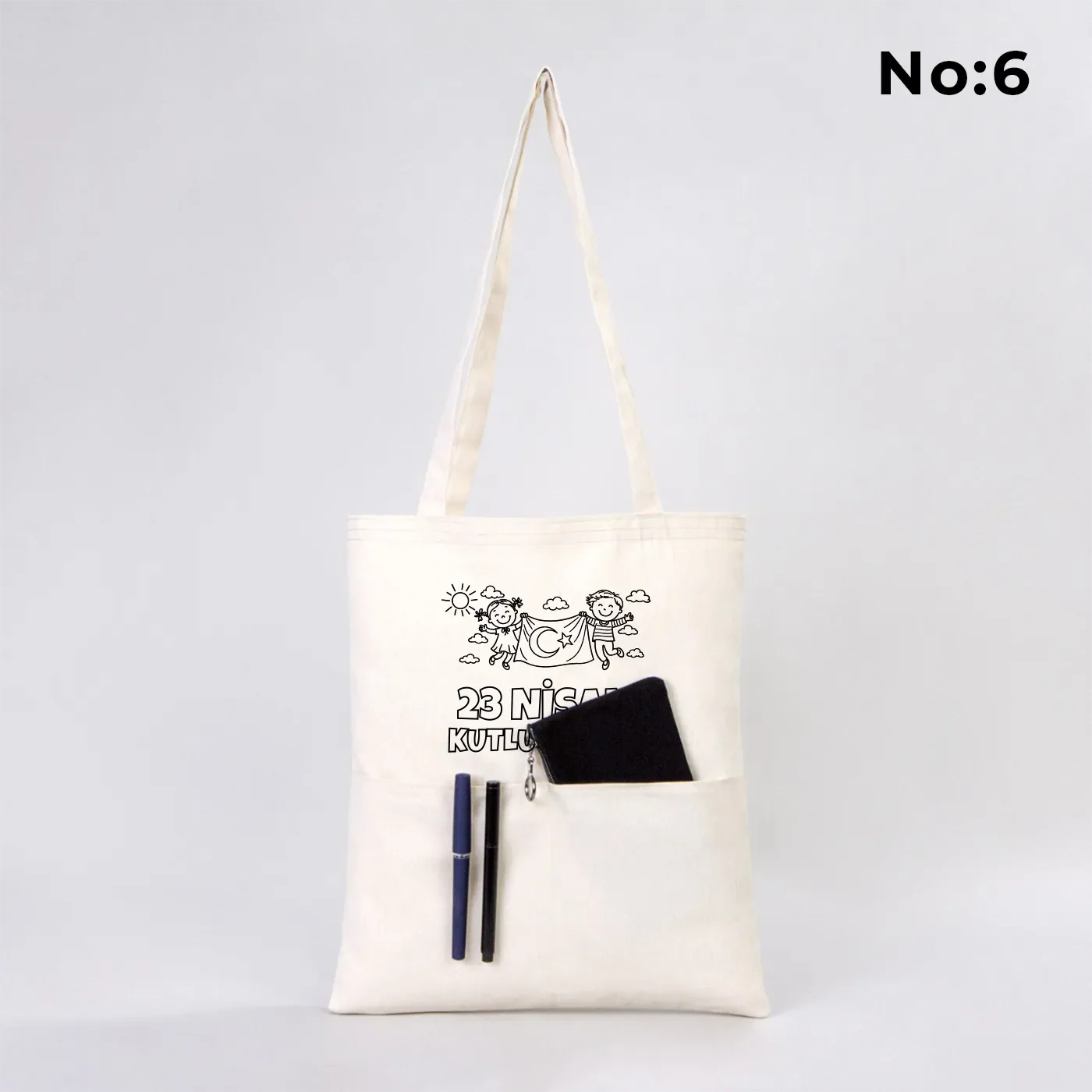 Boyanabilir 35x40 cm Gabardin Çift Cep Bölmeli Bez Çanta - 23 Nisan Hediyesi - görsel 6